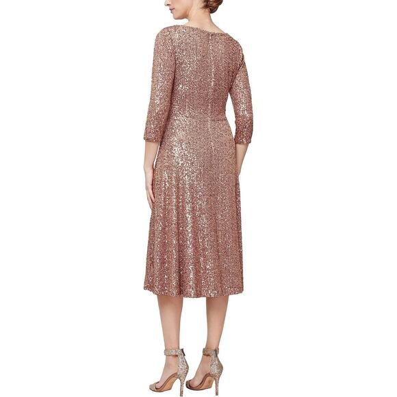 Alex Evenings Sequin A Line Gold Sparkle Sequin Disco Party Dress 4 NWT - Picture 2 of 4